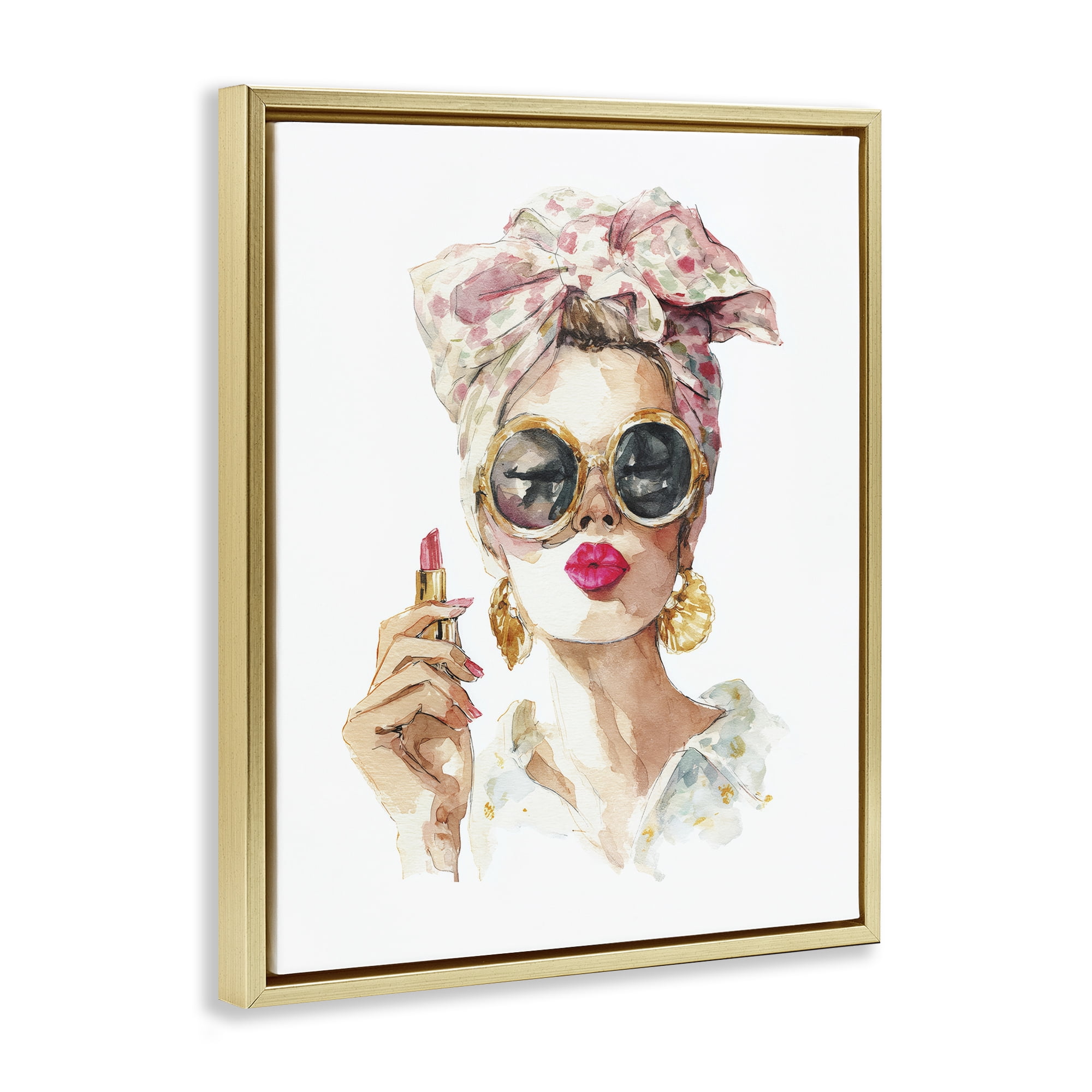 Stupell Industries Feminine Lipstick Spell Gold Framed Floater Canvas Wall Art, design by Svetlana Aleynikova