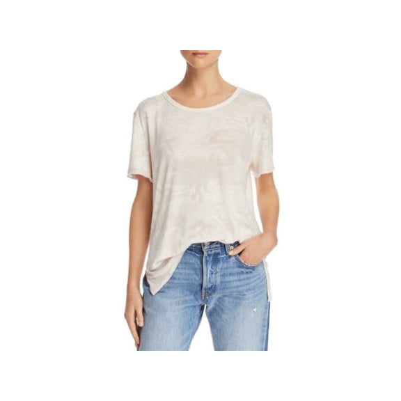 FREE PEOPLE Womens Beige Camouflage Short Sleeve Jewel Neck Top XS