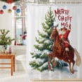 thumbnail image 6 of Shower Curtain 72"W x 84"L Merry Christmas Cowboy Santa Claus Horse Xmas Tree Fabric Shower Curtains Set with Hooks Water Repellent Bathroom Curtains Machine Washable Bathroom Accessories, 6 of 9