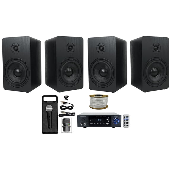 Rockville BLUAMP 150 Amplifier w/ Bluetooth (4) 5.25" Bookshelf Speakers Mic