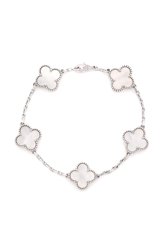 Pre-Owned Vintage Alhambra 5 Motifs Bracelet 18K White Gold and Mother of Pearl By Rebag
