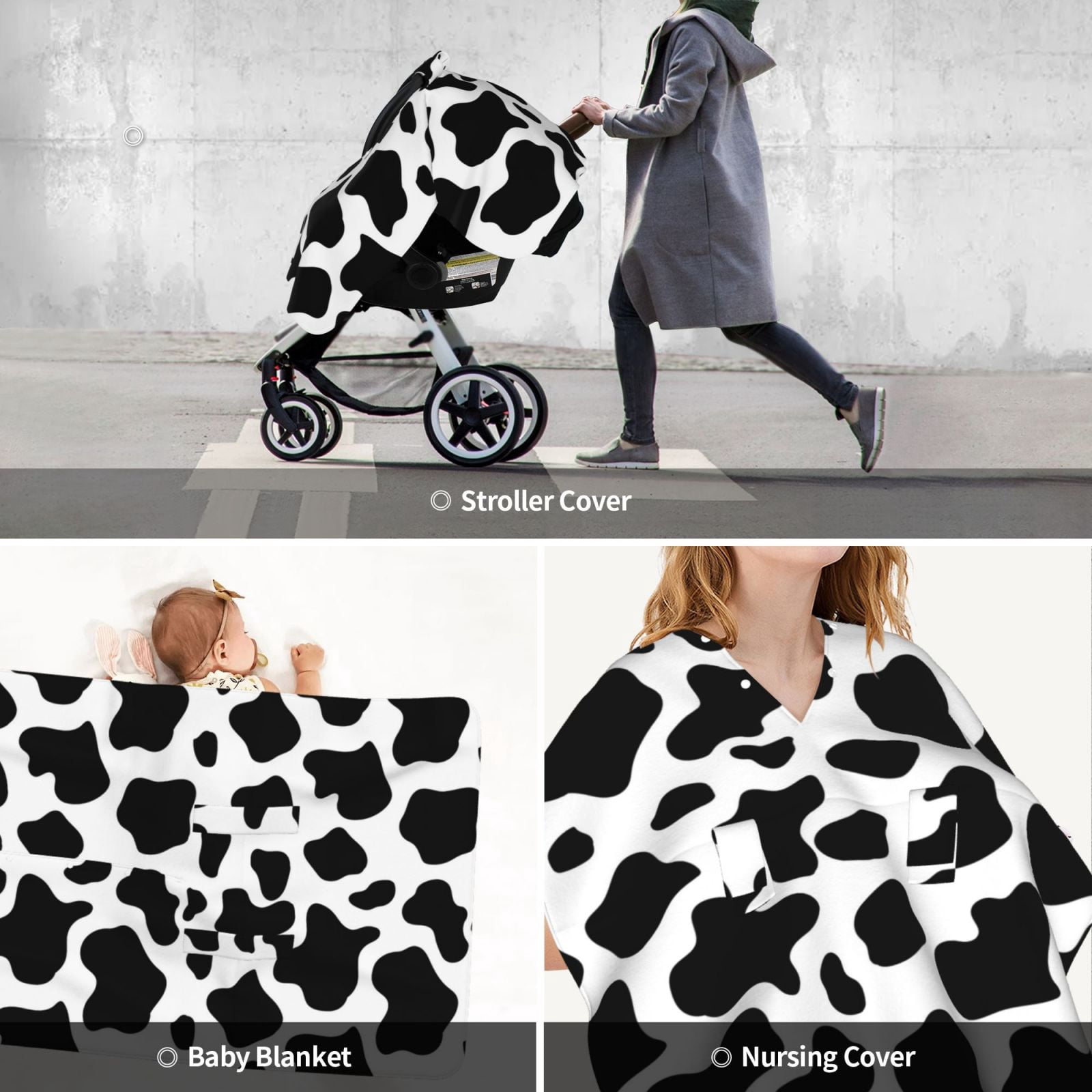 Car Seat Cover Baby - Cow print pattern Breathable Infant Car Seat Cover for Baby Carseat, Lightweight Comfort Baby Essentials Must Haves Newborn Stuff for Girl Boy