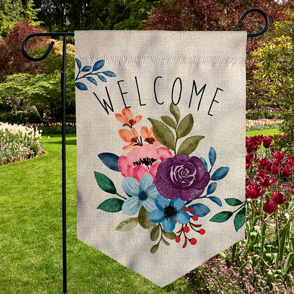 Floral Welcome Garden Flag, Pennant Shape