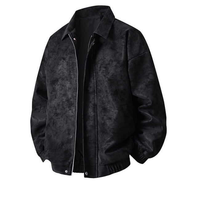 Veste en Cuir Décontractée à Manches Longues pour Hommes avec Poches Zippées et Col à Revers, Tenue Extérieure