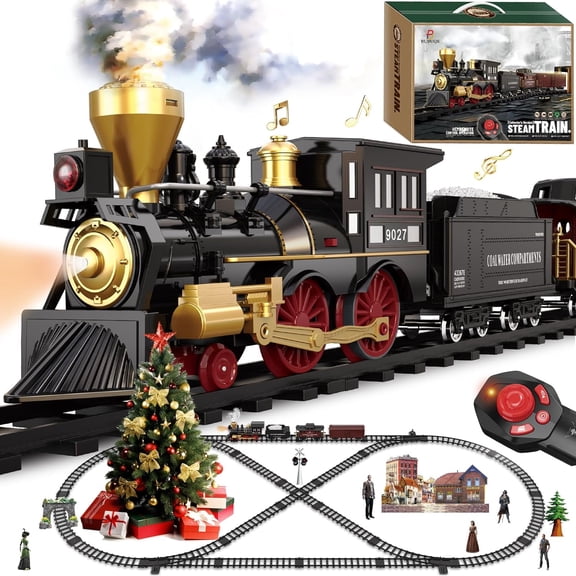 Train Set for Kids Remote Control Train Toys w/Steam Locomotive,Passenger Carriage & Luxury Tracks, Electric Trains w/Realistic Smoke,Sounds & Lights, Christmas Birthday Gift for Boys Girls 3 4 5 6 7