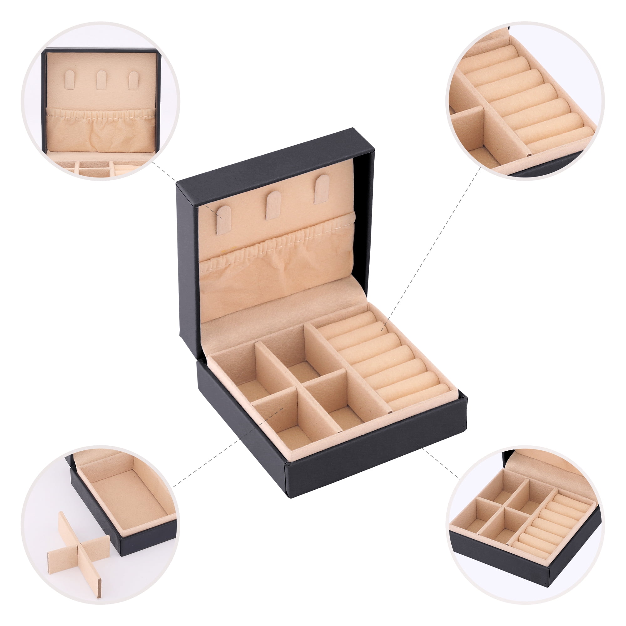 Unique Bargains Portable PU Leather Jewelry Box Organizer for Women Birthday Gifts Black