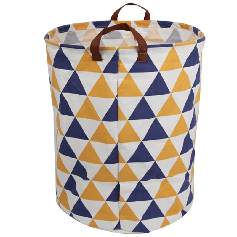 Jumbo Collapsible Canvas Laundry Hamper, Round, Bicolor Triangle