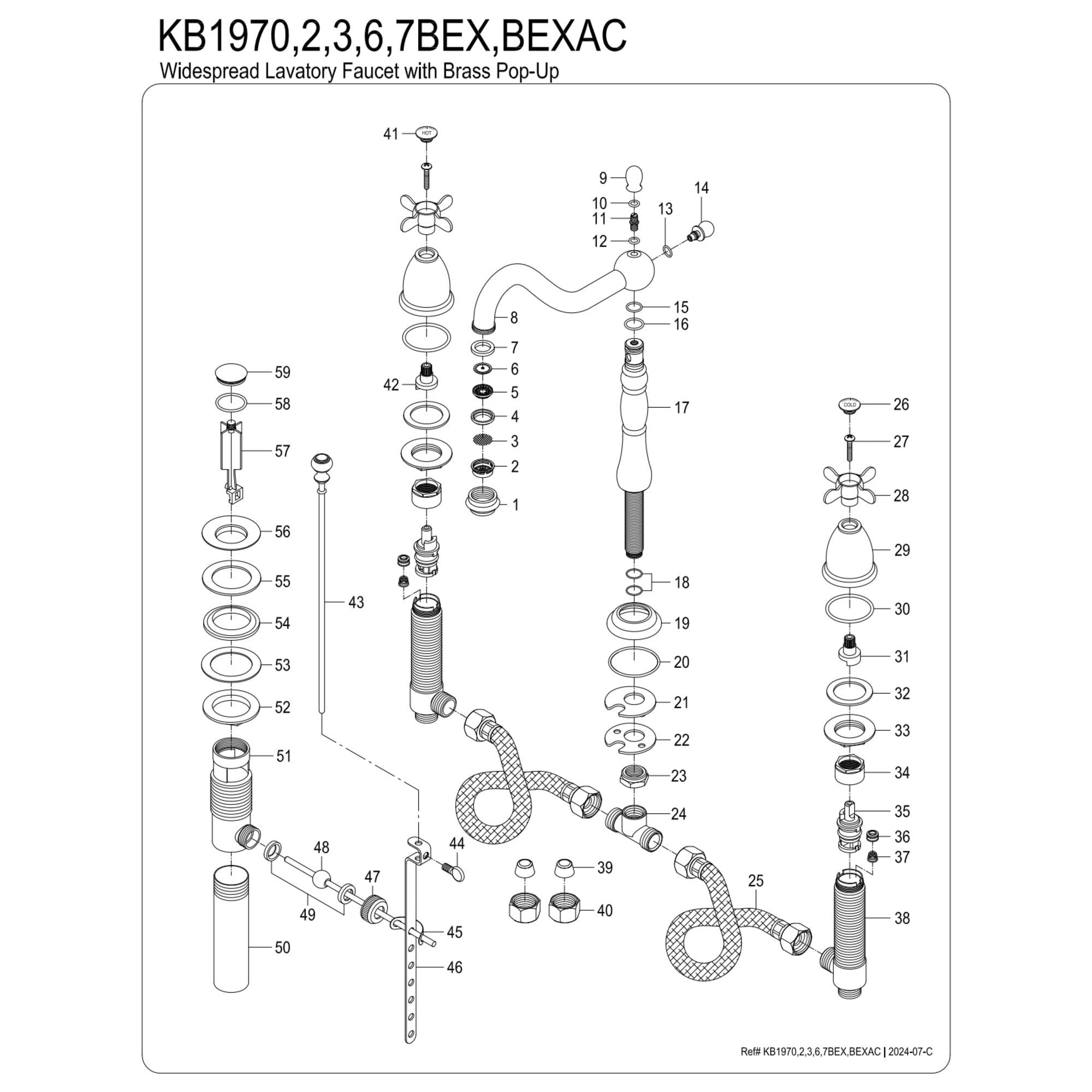 Kingston Brass KB1976BEX Essex Widespread Bathroom Faucet with Brass Pop-Up, Polished Nickel