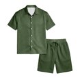 thumbnail image 3 of CONZONE Mens 2 Peice Beach Outfits Solid Color Short Sleeve Buttons Up Shirts Shorts Sets Breathable Summer Tracksuits, 3 of 7