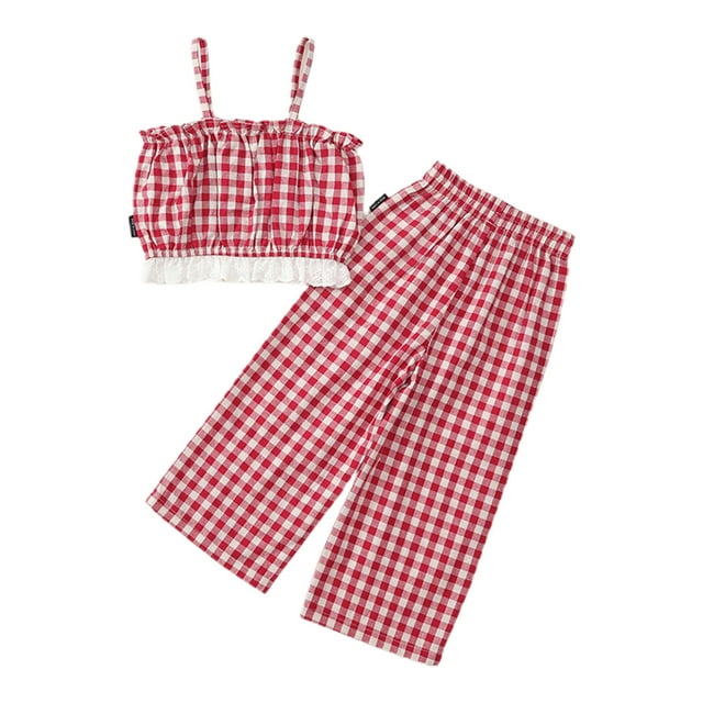 Zpanxa Summer Outfits for Girls Bow Print Pullover Top and Solid Color Long Pants Set 7-8 Years