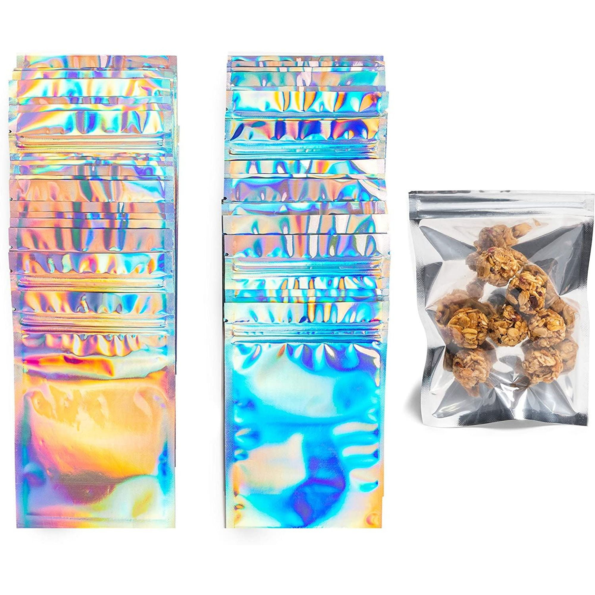 120 Pack Resealable Smell Proof Bags, Holographic Zip Packaging for Small Gifts, Candy, Food