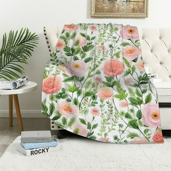 JEUXUS  Floral Blanket Flower Blanket Botanical Spring Flowers Blanket Floral Throw Blanket Soft Cozy Warm Plush Flannel Blanket Gift for Woman Flower Lover Couch Bed Living Room Decor