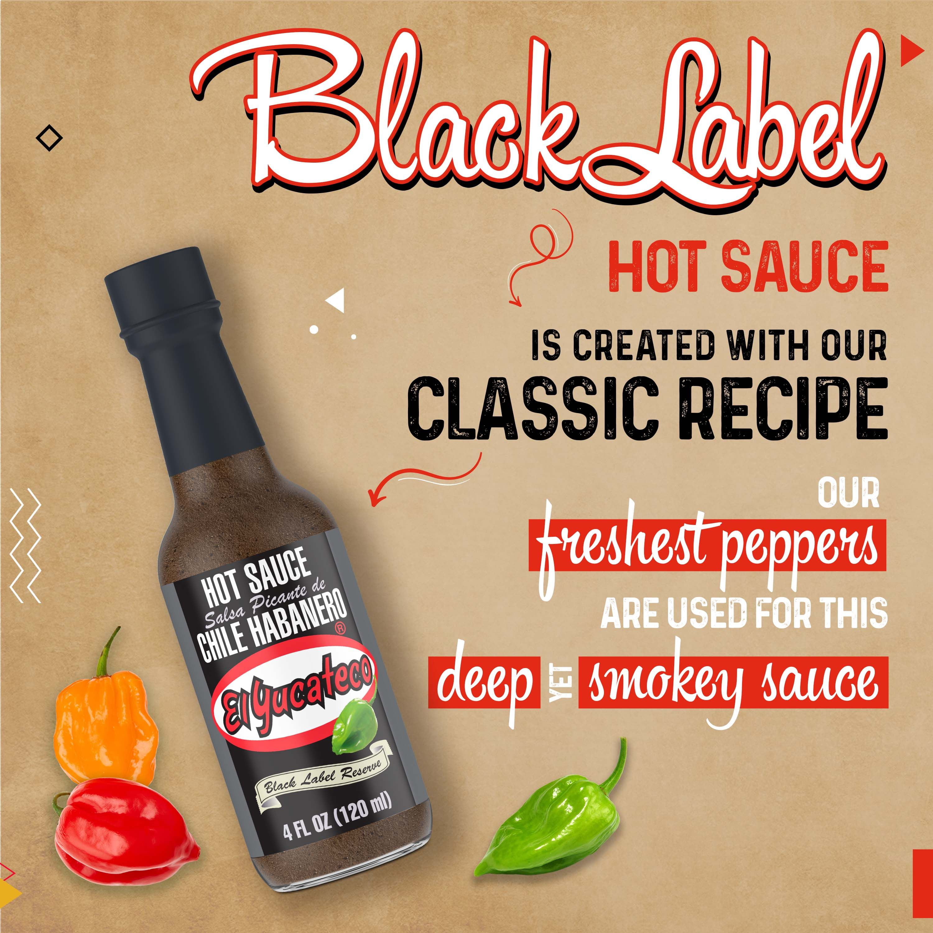 El Yucateco Black Label Reserve Chile Habanero Hot Sauce, 4 oz, No Allergens Contained