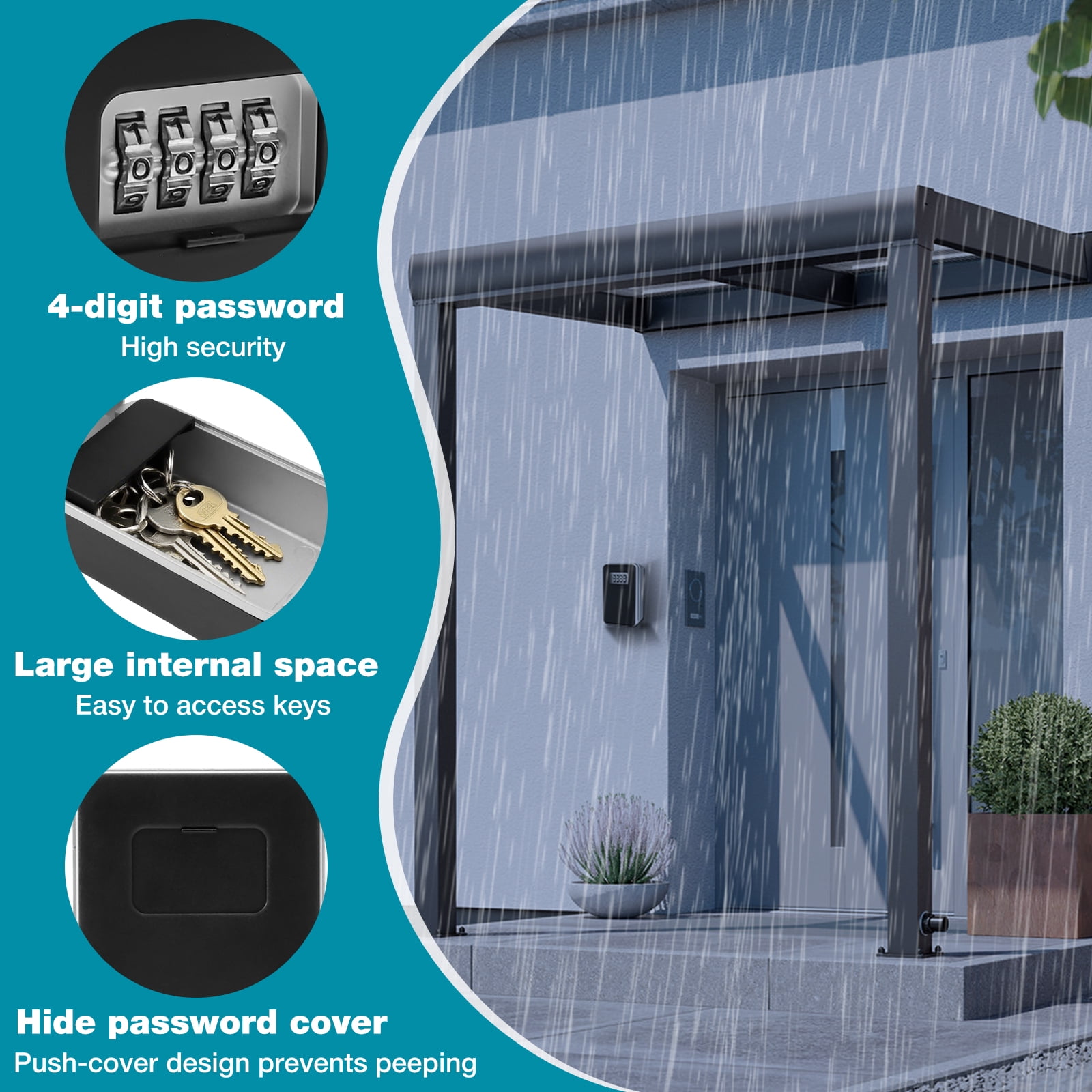 Threns Aluminum Alloy Key Combination Box Safety Protection Key Storage Box Sufficient Internal Space Code Security Lockbox for Home