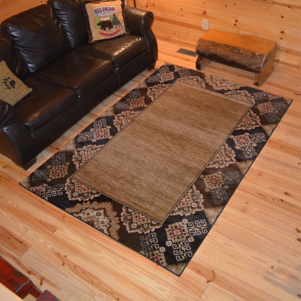 Rug Empire Lodge King Tapestry Black Rustic Bordered Area Rug 7'10" x 9