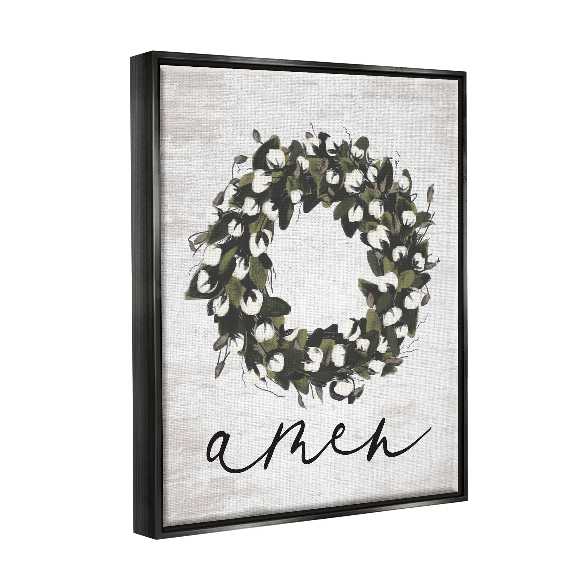 Stupell Industries Amen Country Wreath Botanical & Floral Painting Black Floater Framed Art Print Wall Art, 25 x 31