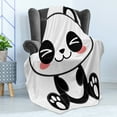 thumbnail image 4 of Anime Soft Flannel Fleece Throw Blanket, Cartoon Smiling Panda Fun Animal Theme Japanese Manga Kids Teen Art Print, Cozy Plush for Indoor and Outdoor Use, 70" x 90", Black White Grey, by Ambesonne, 4 of 5