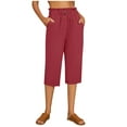 thumbnail image 2 of Outfmvch Linen Pants Women Cropped Linen Pants Women Palazzo Pants Pull On Elastic Loose Fit Wide Leg Capris Drawstring with Pockets Loose Flowy Pants Cotton Linen Pants Straight Wide Leg Wine S-4XL, 2 of 5