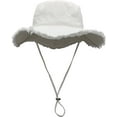 thumbnail image 2 of OwnShow Womens UPF50+ Cotton Wide Brim Sun Hat with Strap Ladies Summer Floppy Hats Packable Women Washed Fringes Bucket Hat, 2 of 2