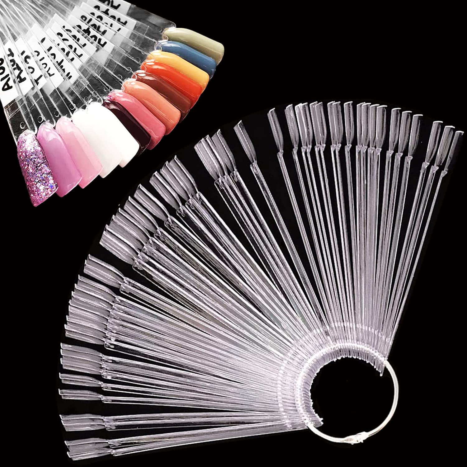 Clear Nail Swatch Stick with Ring, 50 Pcs Ballet Nail Art Fan Display ...