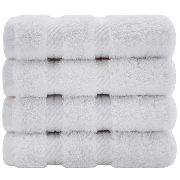 American Soft Linen Ensemble de Débarbouillettes en Coton Turc Véritable Premium 4 Pcs - Blanc Éclatant