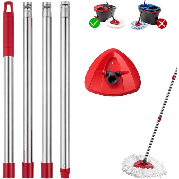 Mop Handle Compatible with Ocedar EasyWring Buctke, Spin Mop Replacement Handle & Base Compatible with O Cedar, 4-Section Mop Stick Pole & Base Compatible with Mop System