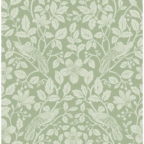 Advantage Marlow Green Bird Vine Wallpaper