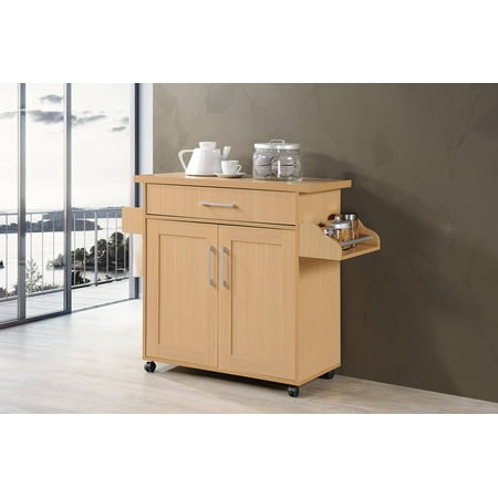 Hodedah Kitchen Cart with Spice Rack plus Towel Holder, Beech