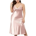 thumbnail image 3 of Aboser Womens Lingerie Satin Lace Chemise Nightgowns Sexy Full Slips Sleepwear Plus Size V Neck Nightshirt Casual Spaghetti Strap Loungewear Pajama Dress, 3 of 8