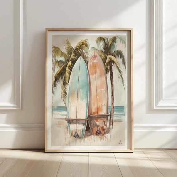Surfboard Coastal Print Vintage Beach Art Poster Decor, Unframed Poster Size 8x12 F03.1.22l198