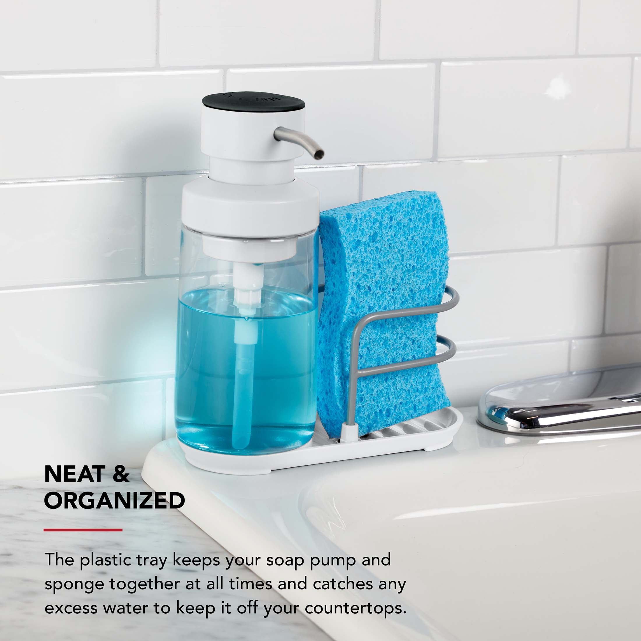 (2 pack) KitchenAid Satin Wire 12 oz White Dish Soap Dispenser and Sponge Caddy