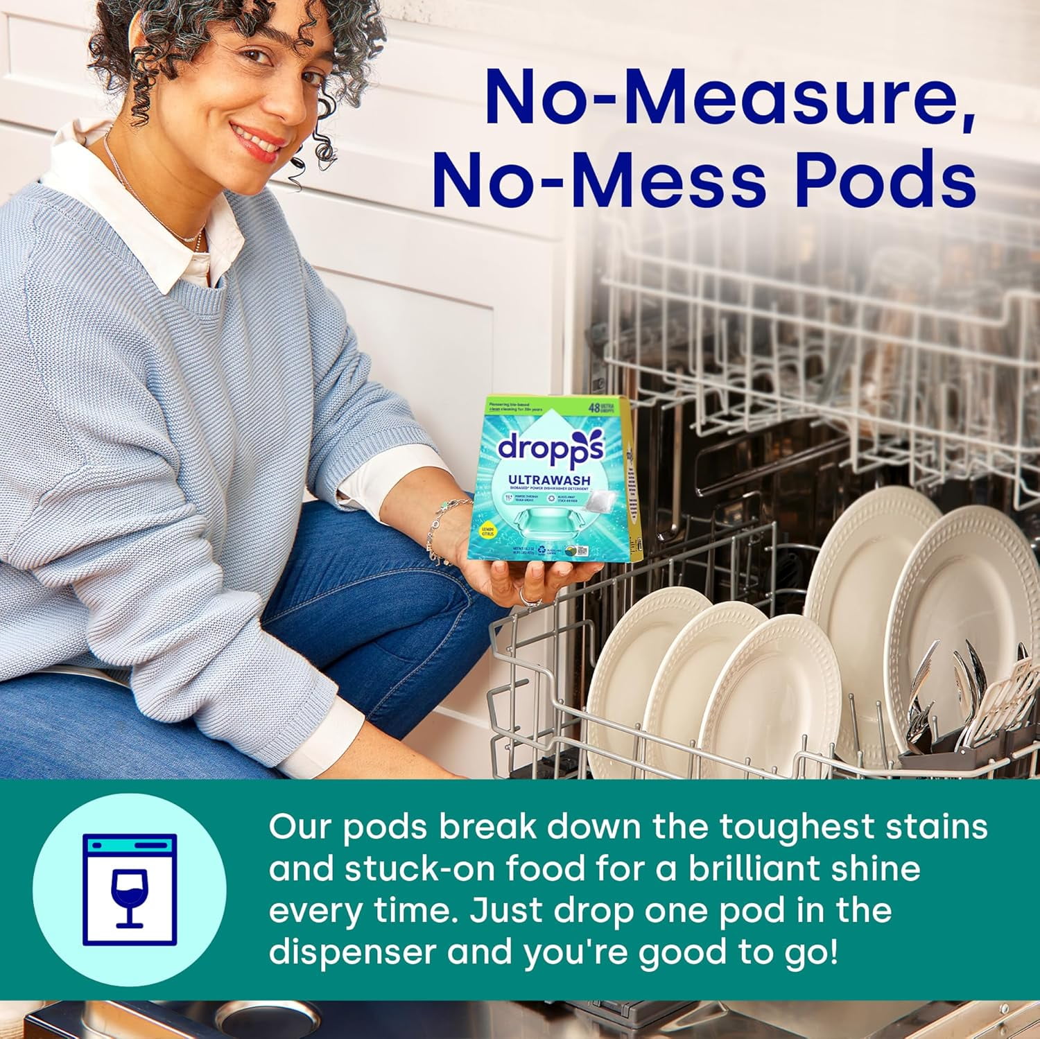 UltraWash Dishwasher Pods, Lemon Citrus (32 Count) - Biobased Power Deep Clean Dishwasher Detergent Tablets for Sparkling Shiny Dishes - No Rinse Aid or Pre-Wash Needed - Dishwashing Pods