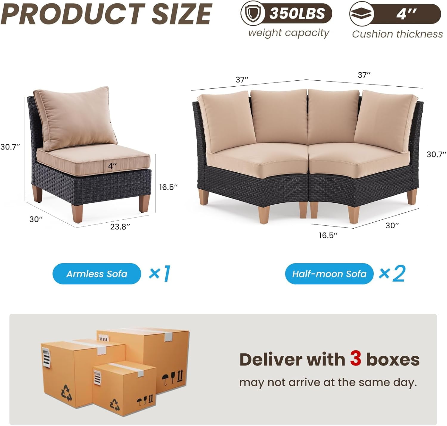 STARY Patio Furniture Set, 5 Piece Outdoor Sectional Furniture Set with Cushions, Wicker Patio Conversation Set Outdoor Sectional Sofa, All-Weather PE Rattan Sofa for Garden, Backyard and Poolside