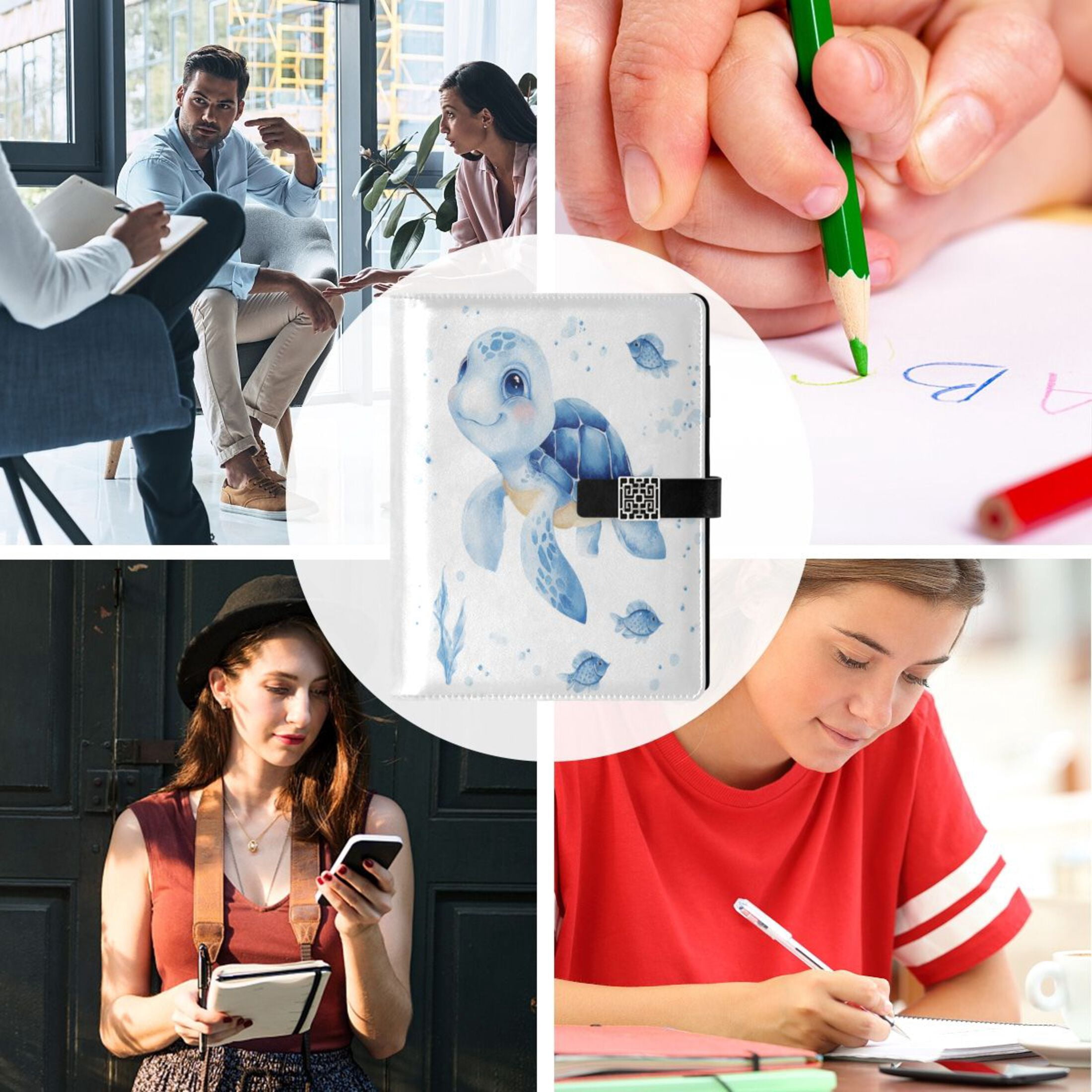 Leather Planner Leather Notebook Notebook Journal Binder Design Pen Pocket Design Convenient for Storage Sea Turtle Sticker