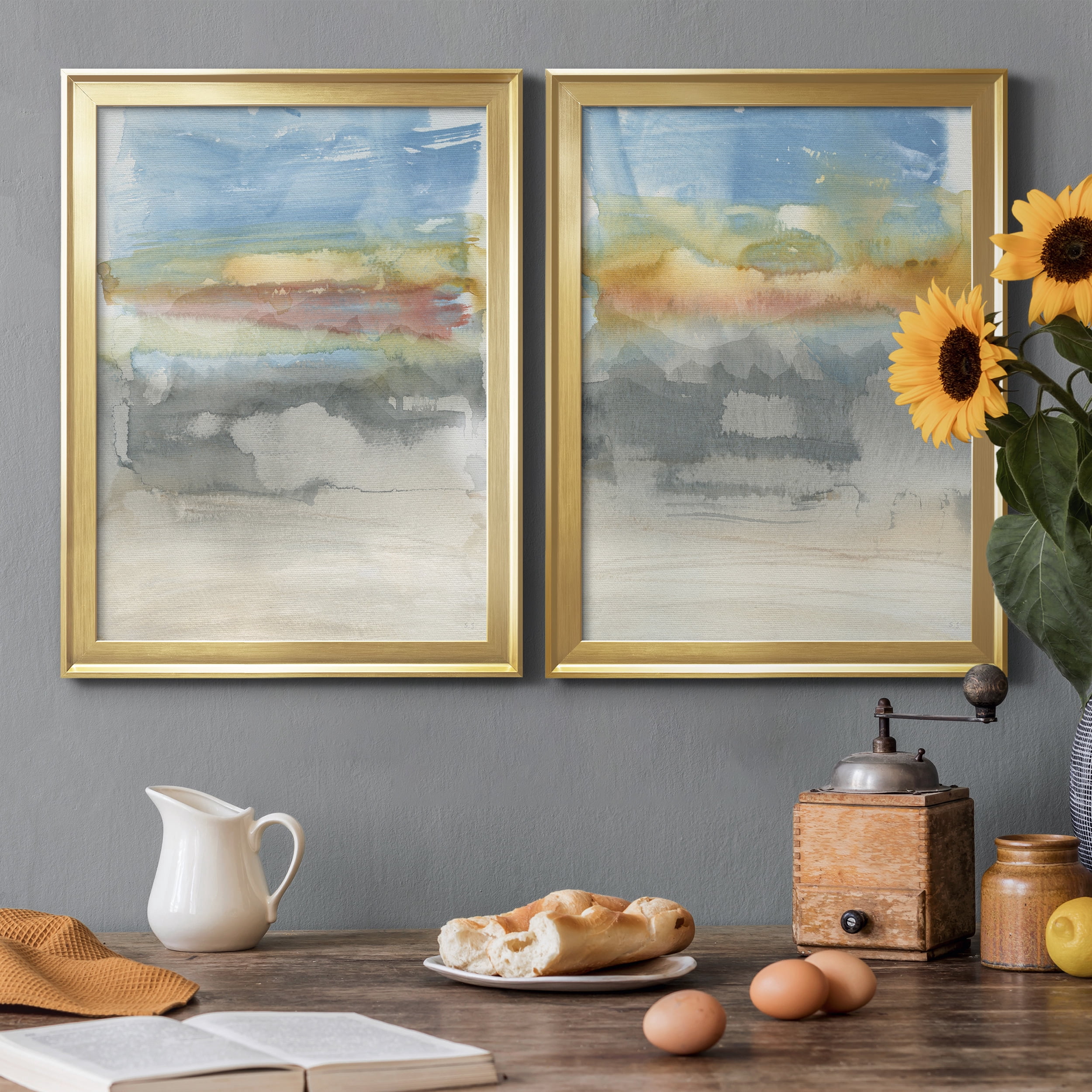 2 Piece Set High Desert Sunset I Premium Framed Canvas - Ready to Hang - 18.5 x 24.5 Each - Gold Frame