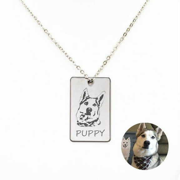 KFFKFF - Silver Stainless Steel Personalized Pet Dog Tag Necklace Engravable Cat Portrait Pendant