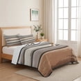 thumbnail image 5 of Full Quilt Set 78''x90'', Brown Beige Stripes Lightweight Bedspread Coverlet Set with 2 Pillow Shams, Geometric Painting Neutral Textured Breathable All Season Quilt Bedding for Bedroom/Guest Room, 5 of 9
