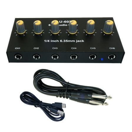 Rechargeable 6Channel Sound Mixer For Instrument And Microphones With Double Amplifiers Output Multiinput Extended Hubs