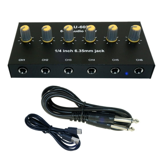 Rechargeable 6Channel Sound Mixer For Instrument And Microphones With Double Amplifiers Output Multiinput Extended Hubs