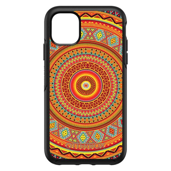 DistinctInk OtterBox Symmetry Custom Case for Apple iPhone 15 (6.1" Screen) - Orange Teal Yellow Tribal Print - Lightweight Grip