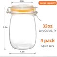 Premium Wide Mouth Mason Jars 4Pcs 32 oz Glass Jars with Airtight Lid