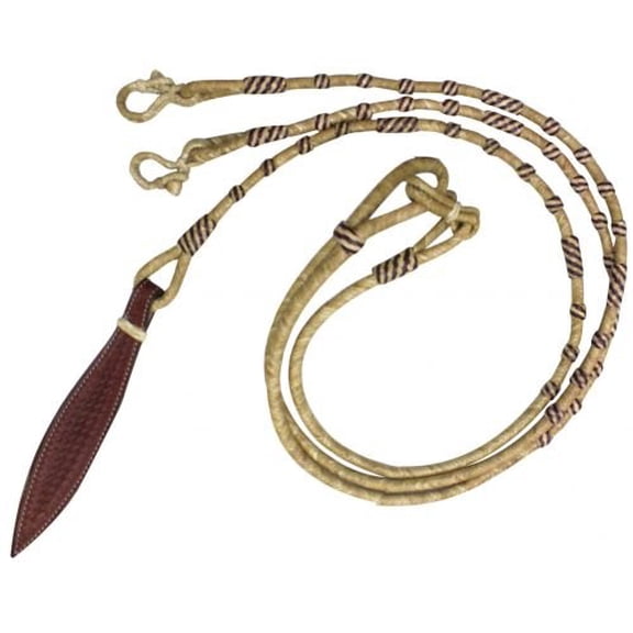 Showman Natural Braided Rawhide Romal Reins w/ Tooled Leather Popper