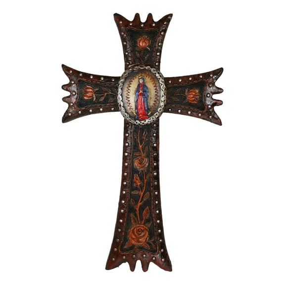 Religious Catholic Lady of Guadalupe Mary With Red Roses Wall Cross Plaque 12"H