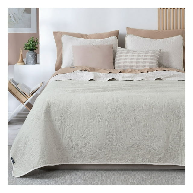 Edredón Ligero Real Textil + 2 Fundas de Almohada, Juego de Colcha King Size, Color Khaki/Beige