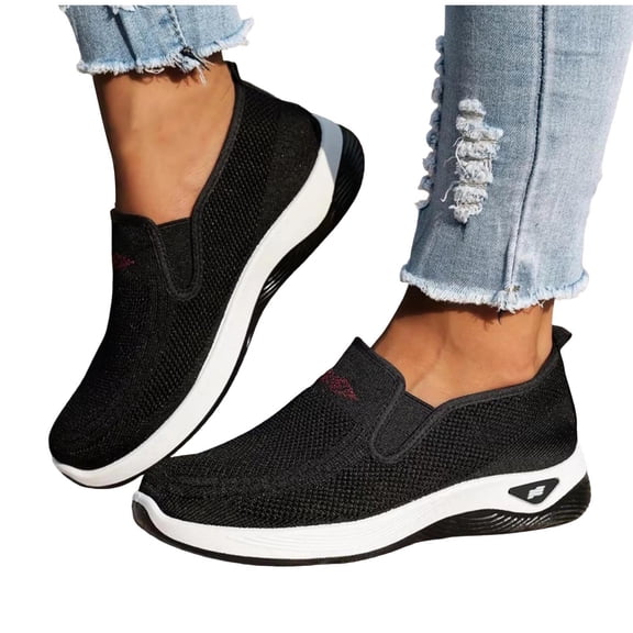 Xfvqtps Loafers for Women Slip on Thick Sole Knit Upper Elastic Mesh Flats Sneakers Comfort Breathable Casual Walking Shoes