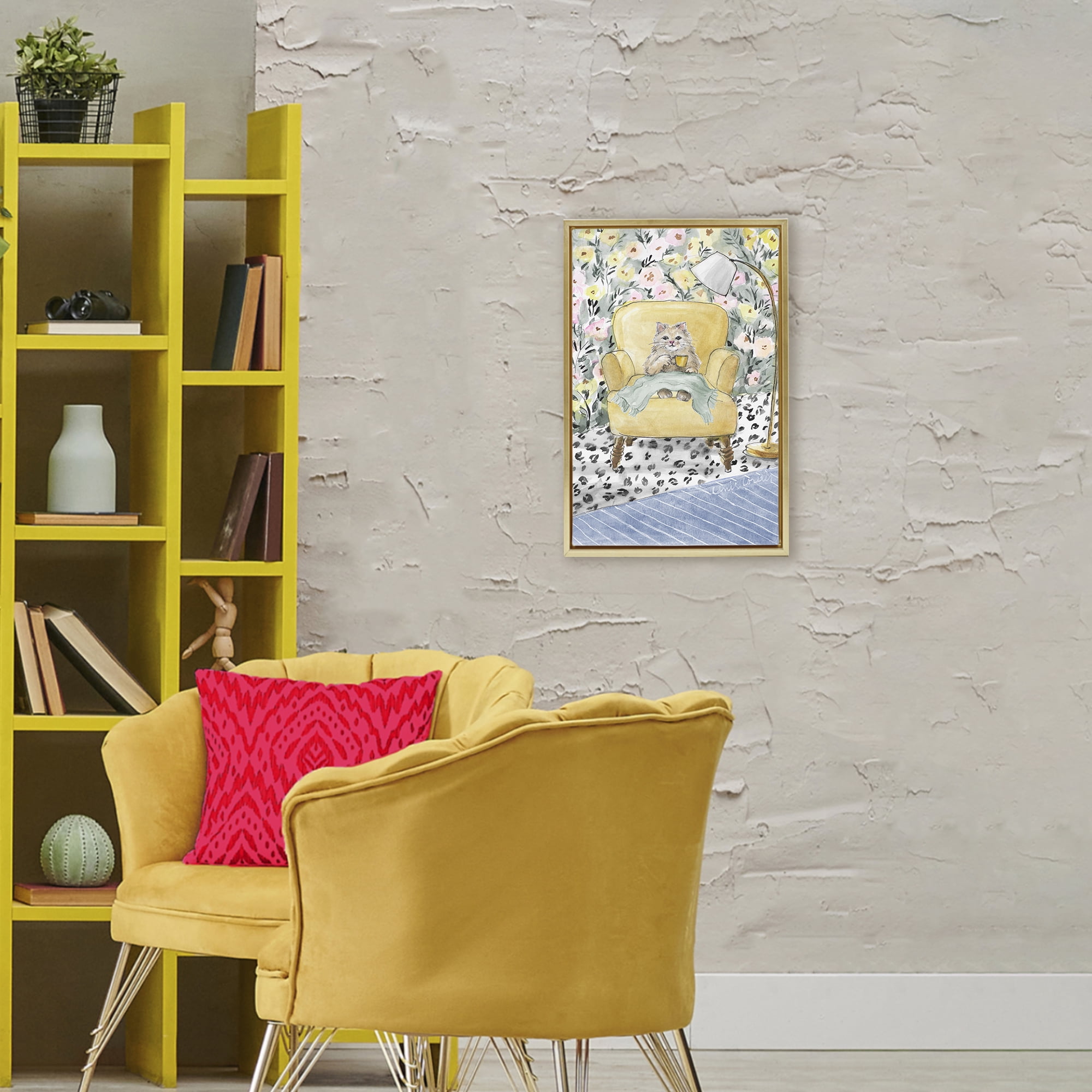 Stupell Industries Cozy Cat Corner Gold Framed Floater Canvas Wall Art, design by Lanie Loreth