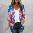 thumbnail image 2 of lcziwo Women's Plus Size Shawl with Sleeves 4th of July American Flag Print Kimonos Cardigan Casual 3/4 Sleeve Cover Up Chiffon Cardigans Summer Tops Multicolor L, 2 of 6