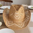 thumbnail image 6 of RUINIXCW Straw Cowboy Hats for Women Woven Cowgirl Hat with Shapeable Brim Unisex Hollow Out Woven Roll Up Summer Beach Sun Hat, 6 of 9