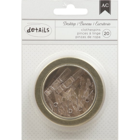 American Crafts Office Tins 2.5 Inch Tin Clothespins Gold Glitter 20 Piece