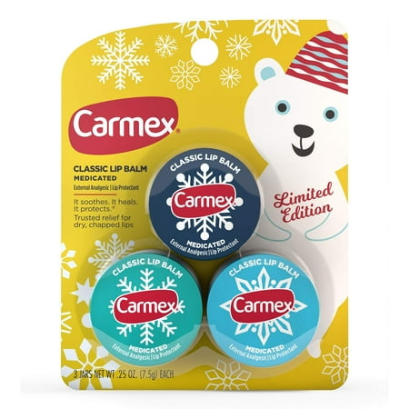 Carmex Medicated Lip Balm Jar, Limited Edition Holiday Lip Balm Pack of 3 (1)